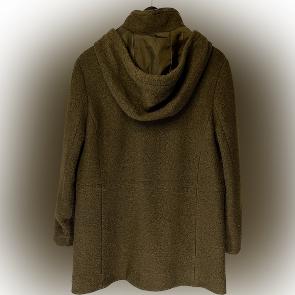 Land’s End 12P button up, military green, lined, pockets, hooded Pea Coat Women - Picture 2 of 14